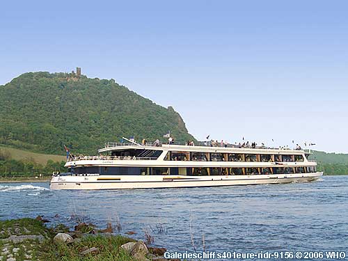 Galerieschiff s401eure-ridr auf dem Rhein mit dem Drachenfels bei Knigswinter - Schiff mieten